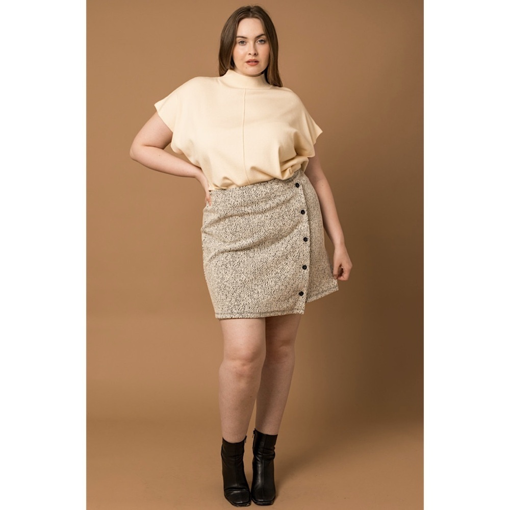 NWT-Plus Size Button Down Knit Wrap Mini Skirt - Picture 3 of 7
